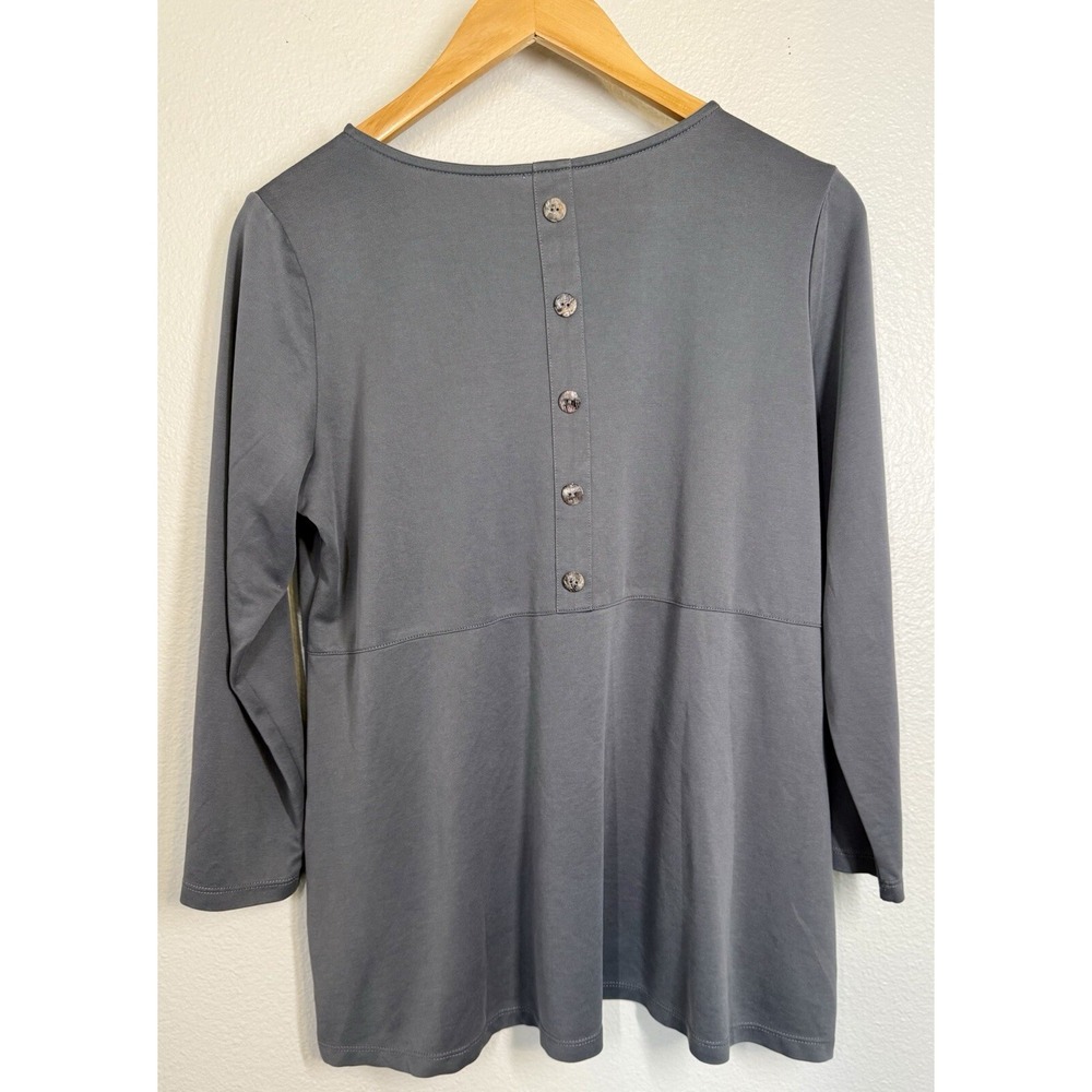 Soft Surroundings Gray Modal 3/4 Sleeve Blouse Buttons Pockets Women's Petite M